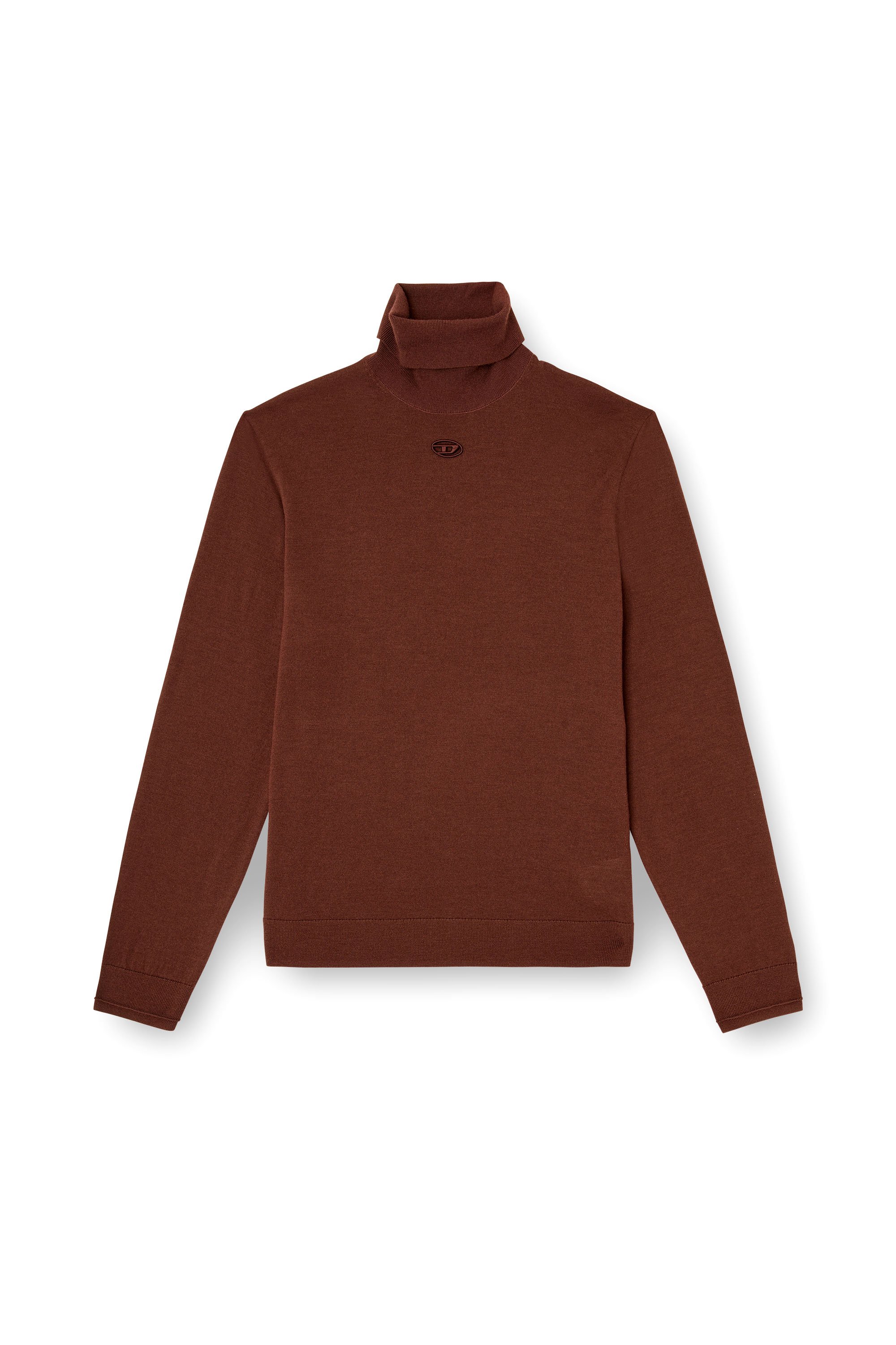 Diesel - K-VARTA, Man's Wool turtleneck jumper with cut-out logo in Brown - 3